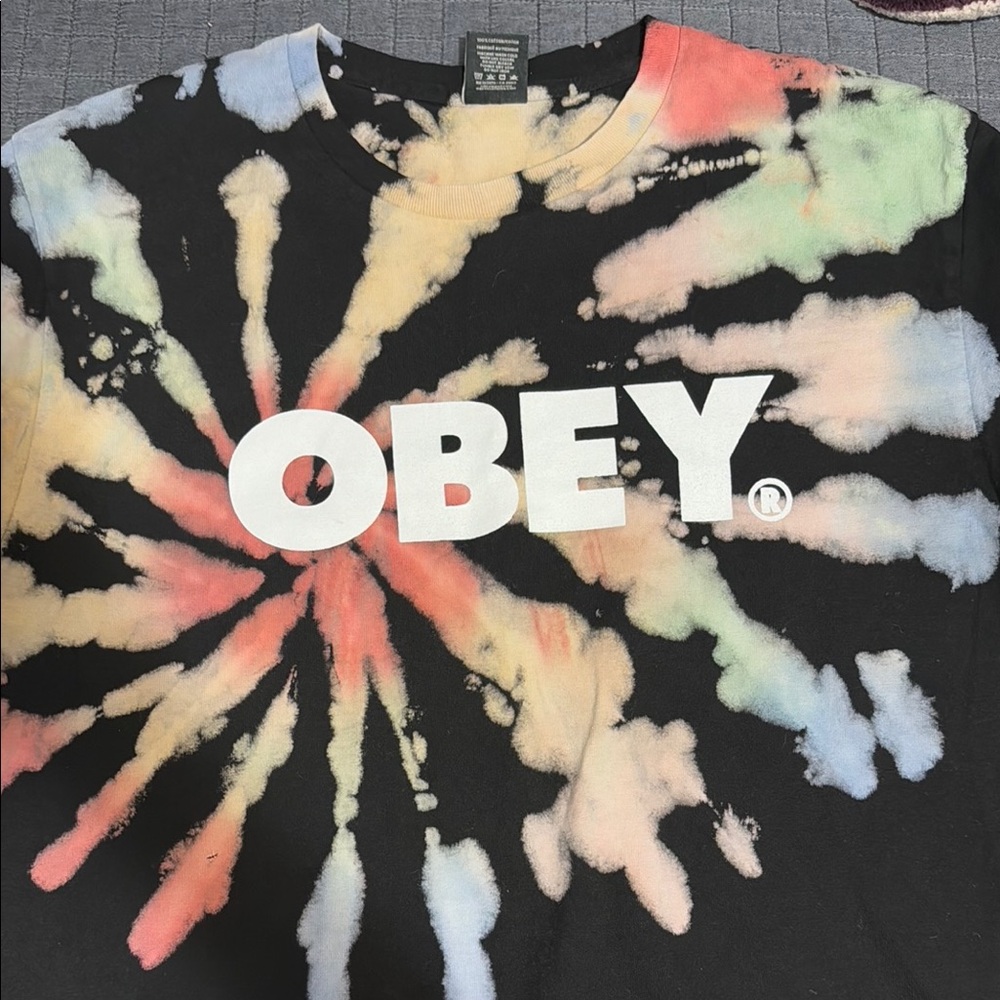 Obey Tie-Dye Long Sleeve Tee - Black and Multicolor